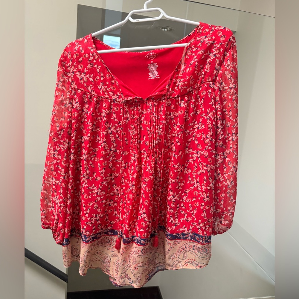 St. John's Bay Vibrant Red Floral Top